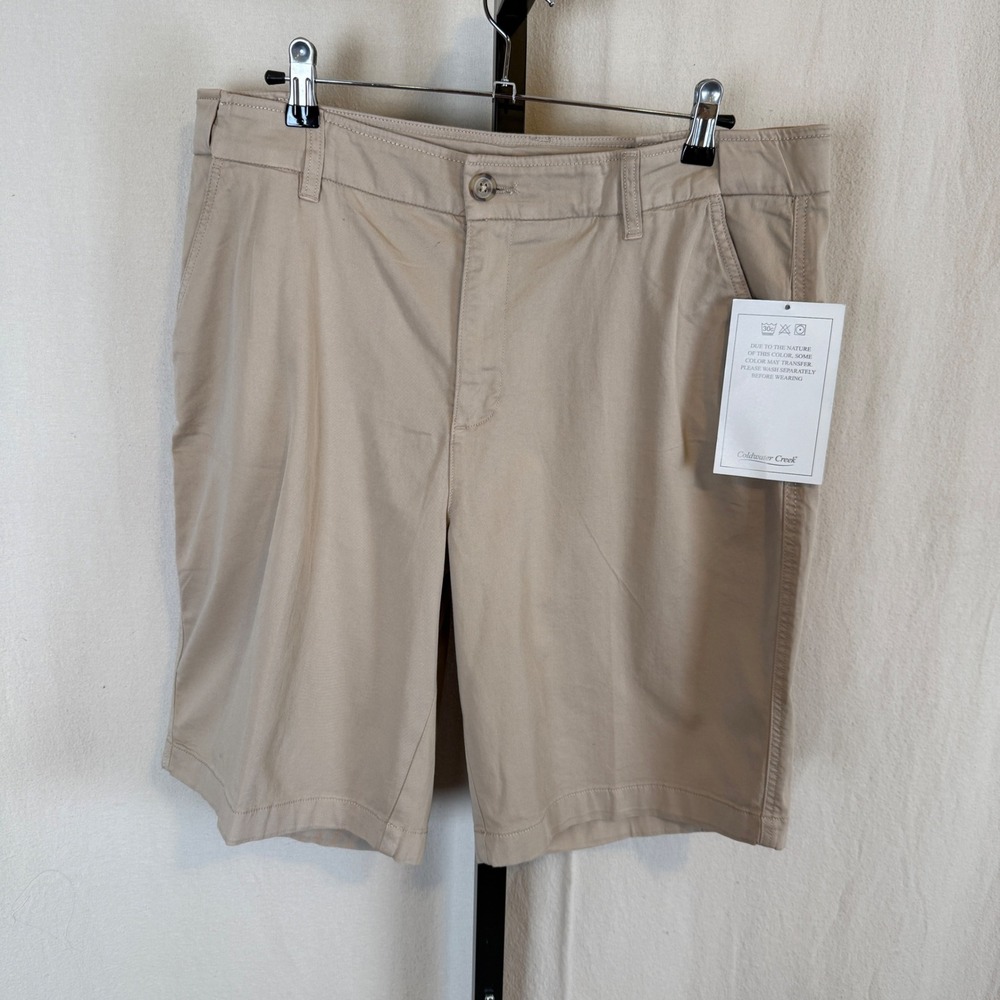 New Coldwater Creek Womens 16P Khaki Chino Shorts Petite Beige Cotton Stretch